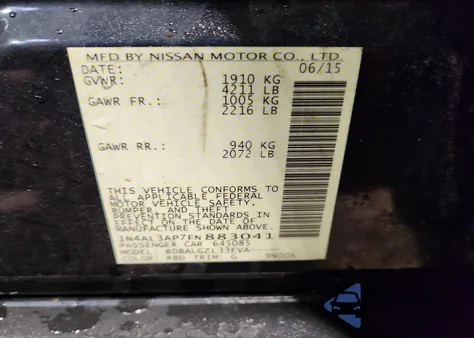 2015 Nissan Altima 2.5 from USA, damaged, VIN 1N4AL3AP7FN883041